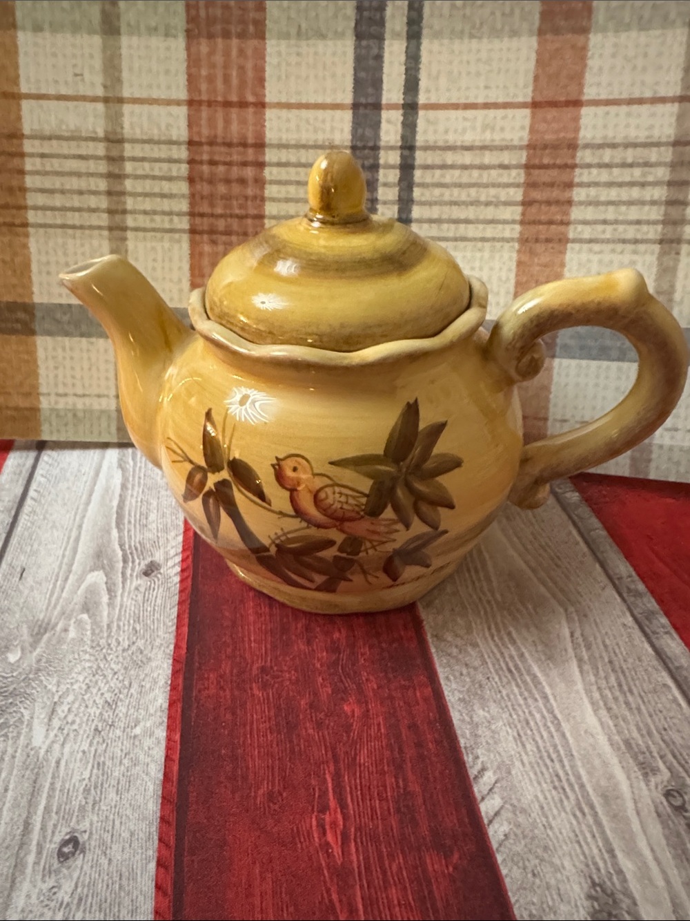 Vintage Yellow Bird Motif Ceramic Teapot
